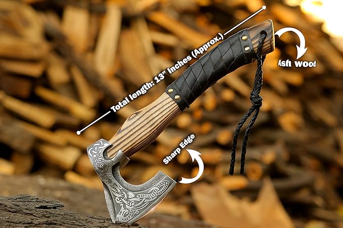 QEPAA CRAFTS® 13” Inch Hand-Forged Viking Axe-Rosewood Handle Hatchets and Axes, Wood Splitting Axe, Camping Axe,Viking Gift for Men (Medieval)
