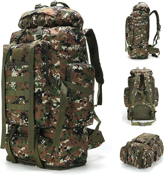 70L/100L Hiking Camping Backpack MOLLE Rucksack Waterproof Daypack for Traveling (Woodland Camo)