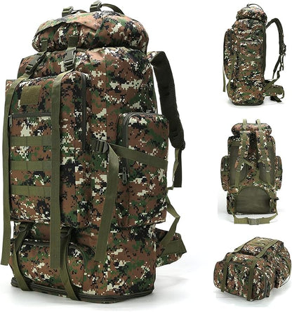 70L/100L Hiking Camping Backpack MOLLE Rucksack Waterproof Daypack for Traveling (Woodland Camo)