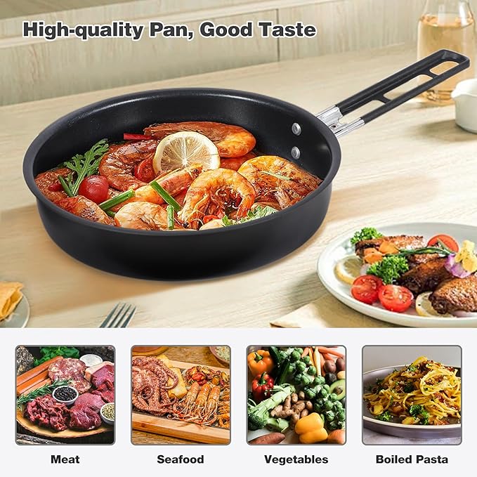 REDCAMP Camping Cookware Mess Kit with Folding Handle, Lightweight Non-Stick Camping Cooking Pot and Frying Pan with Mesh Bag for Outdoor Hiking Backpacking Picnic