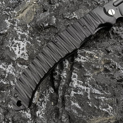 HUAAO 12 INCH Russian Avatar Folding Knife for Men,D2 Blade Black G10 Handles Tactical Survival Gear Saber Knives,Safety Liner Lock,Flipper Assisted Outdoor Camping Tool (Black blade)