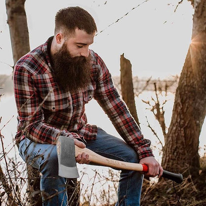 Adler - The Yankee Axe, Hickory Wood, Leather Sheath, German Made, Anti-Slip Head 1.35 pounds, Handle 19.5 inches (Red Stripe)
