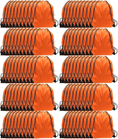 GoodtoU Drawstring Backpacks, 100 Pieces Back Bag Bulk Cinch Sack Drawstring Gym Bag for Sport, Traveling, Team (Orange)