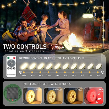 Camping String Lights,Solar Rechargeable Portable Outdoor LED String Light with Remote Control(39.4 Ft Warm Light),Yard Tent Hanging Garden Party Festival Decor Waterproof String Lights