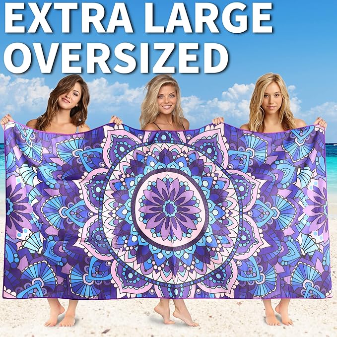 Sand Proof Microfiber Beach Towels Adult –Quick Fast Dry Beach Oversized Accessories for Travel Swim Pool Yoga Camping Blanket Essentials Lightweight Must Haves Items Women Gifts