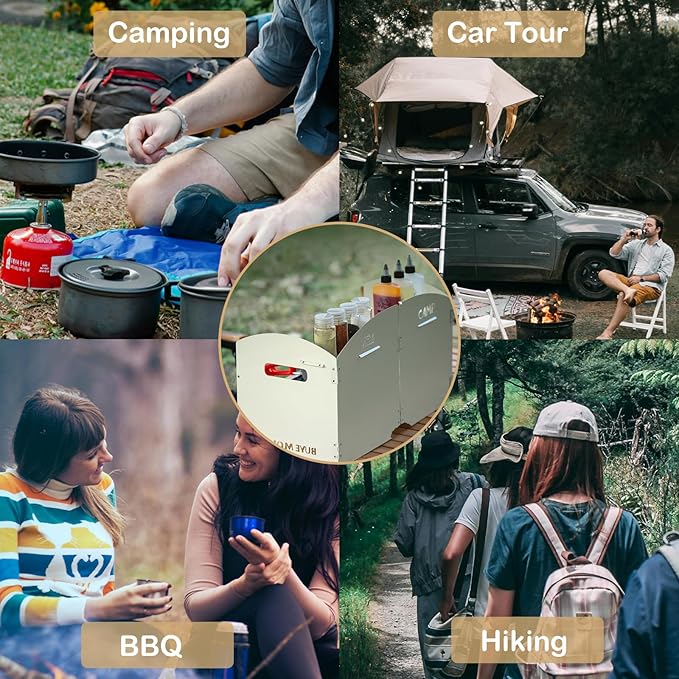 Stove Windscreen - Folding Camping Stove Windshield 4 Plates Stainless Steel Stove Windscreen with Shelf Board for Outdoor, Picnic, Backpacking and Cooking Beige