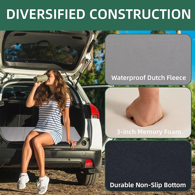 Memory Foam Camping Mattress, Car Camping Bed Mattress with Dust Cover, Portable Waterproof Camping Pad Mat, for Outdoor Sleeping, Foldable, for Travel Truck Bed Tent