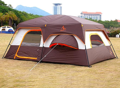 KTT Extra Large Tent 10-12-14 Person(Style-B),Family Cabin Tents,2 Rooms,3 Doors and 3 Windows with Mesh,Straight Wall,Waterproof,Double Layer,Big Tent for Outdoor,Picnic,Camping,Family Gathering