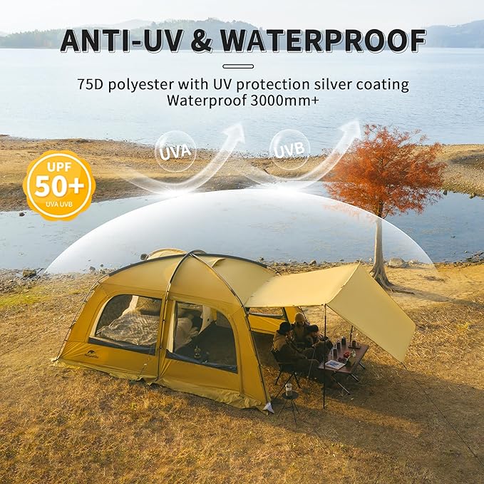 Naturehike Dune Hot Tent with Stove Jack,Double Layer 4 Season Tent,Waterproof 2-3 Person Tents for Camping