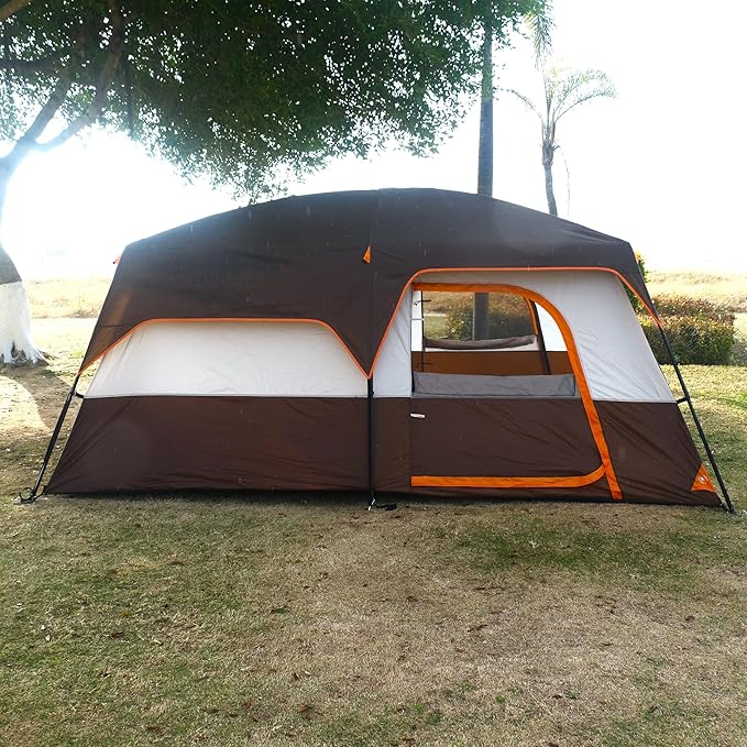 KTT Extra Large Tent 10-12-14 Person(Style-B),Family Cabin Tents,2 Rooms,3 Doors and 3 Windows with Mesh,Straight Wall,Waterproof,Double Layer,Big Tent for Outdoor,Picnic,Camping,Family Gathering