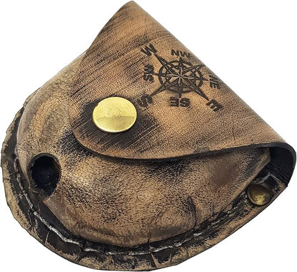 Brass Compass Nautical Pocket Backpacking Compass Leather Case Vintage Camping Hiking Direction Marine Graduation Confirmation Day Engravable for Men Quality Travel Accessory