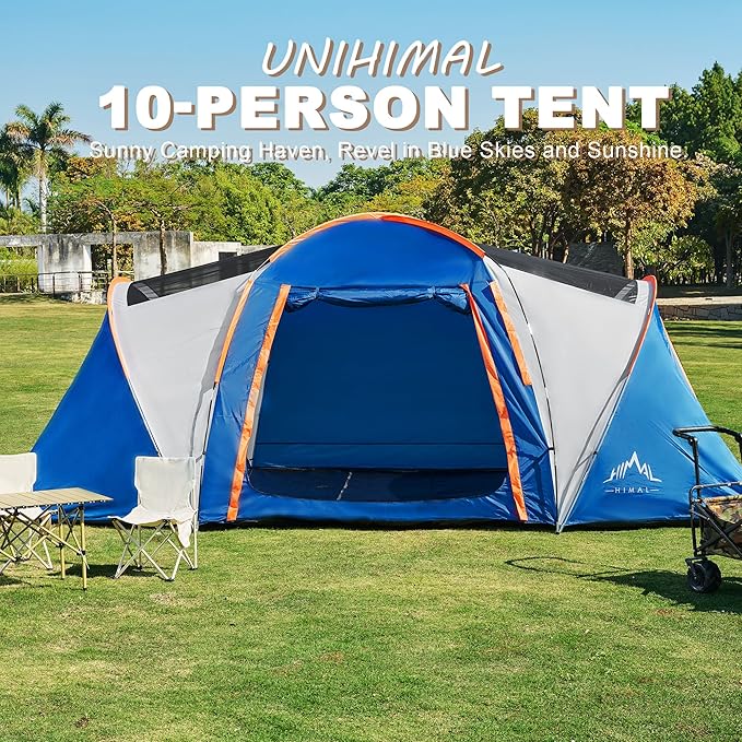 10 Person Family Tents for Camping Waterproof, Music Festival, Parties,2 Room Big Tent with 4 Large Mesh Windows, Double Layer, Easy Setup, Weather Resistant,18ft X 9ft X6.8ft