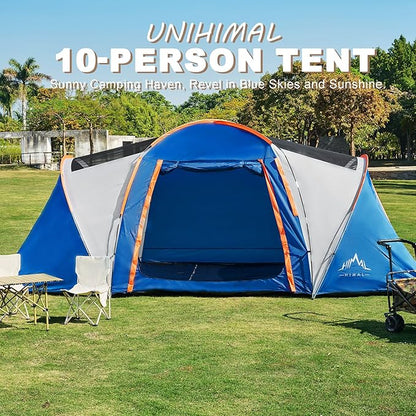 10 Person Family Tents for Camping Waterproof, Music Festival, Parties,2 Room Big Tent with 4 Large Mesh Windows, Double Layer, Easy Setup, Weather Resistant,18ft X 9ft X6.8ft