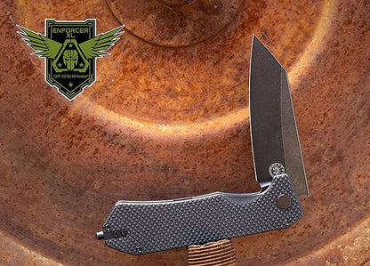 Off-Grid Knives - Enforcer XL Folding Knife w. 154CM Blade Steel, Tungsten Carbide Tip, Ceramic Bearings, Grippy G10, Oversized Handle, Deep Pocket Carry, Left & Right Hand
