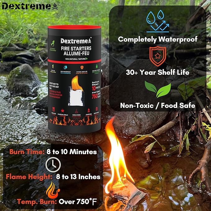Quick Instant Fire Starter 100Pcs - Waterproof All-Purpose Indoor & Outdoor Firestarter, for Charcoal Starter, Campfire, Fireplace, BBQ, Survival and Wood Stove - Odorless and Non-Toxic