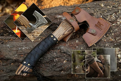 QEPAA CRAFTS® 13” Inch Hand-Forged Viking Axe-Rosewood Handle Hatchets and Axes, Wood Splitting Axe, Camping Axe,Viking Gift for Men (Medieval)