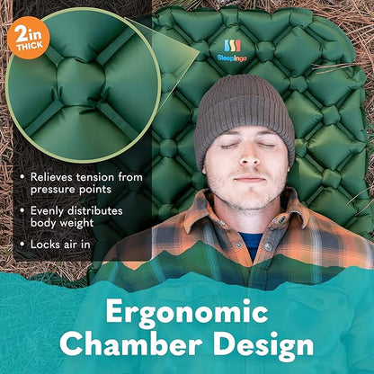 Large Sleeping Pad for Camping - Ultralight Sleeping Mat for Camping, Backpacking, Hiking - Lightweight, Inflatable & Compact Camping Air Mattress - Backpacking Sleeping Pad - Sleep Pad, 2pk
