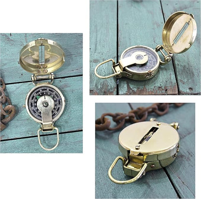collectiblesBuy Vintage Old Style Military Compass Nautical Pocket Shiny Brass Navigational Instrument Pocket Compass | Engraved Gift for Husband, Son, Scouts, Camping, Hiking