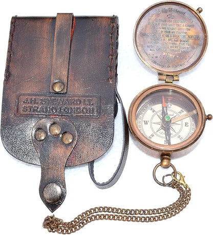 Antique Nautical Vintage Directional Magnetic Compass with Famous Scripture Quote Engraved Baptism Gifts with Leather Case or Wooden Case for Loved Ones, Son, Father, Love, Partner, Spouse, Fiancé