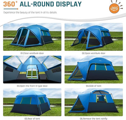 Tents for Camping 6 Person Camping Tent with Screen Porch, Weatherproof Large Cabin Tent with Rainfly and Carry Bag, Family Tent for Outdoor Camping and Backyard