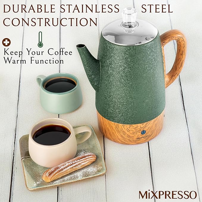 Mixpresso Percolator Coffee Pot Electric 10 Cup, Green Coffee Maker, Coffee Percolator Electric With Keep Warm Function, 10 Cups Stainless Steel Perculator With Basket (Shiny Green)