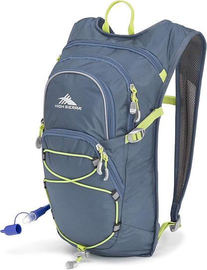 High Sierra HydraHike Hydration Backpack, Lightweight Running Backpack, Cycling, Hiking, for Men, Women & Kids, Graphite Blue/Mercury/Glow, 8L