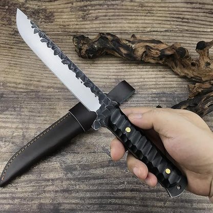 HUAAO 11.6’’ Fixed Blade Knife with Sheath, Japanese Knife with Ebony Handle, Katana Full Tang Knife for Hunting Camping Survival (Drop Point Blade)