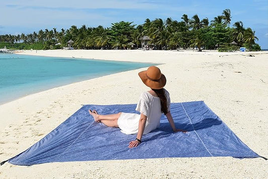 Makai – Lightweight Sheet Style Beach Blanket, Sand Dosen't Stick, Extra Large 8’ x 9’, Compact Strong Parachute Nylon Beach Mat, Stays Cool, Quick Drying, Multifunctional