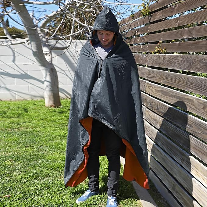 Catalonia Waterproof Blanket for Outdoor, Hooded Blanket Poncho, Windproof, Warm for Stadium,Sporting Events, Camping