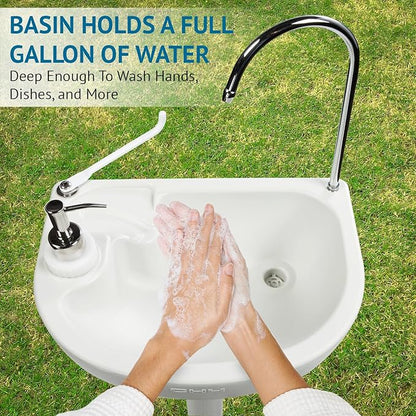 Hike Crew Portable Outdoor Foot Pump Camping Sink – Collapsible Hand Wash Basin w/ 5 Gallon (19L) Water Tank, Wheels, Soap Dispenser, Gooseneck Faucet & Towel Holder – for RV, Travel, Worksite
