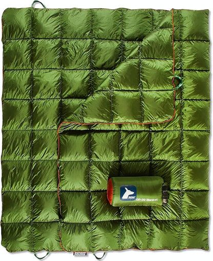 Horizon Hound Down Camping Blanket - Outdoor Travel Blanket | Sustainable Insulated Down | Lightweight & Warm Quilt for Camping, Stadium, Hiking & Festival | Water Resistant, Packable & Compact