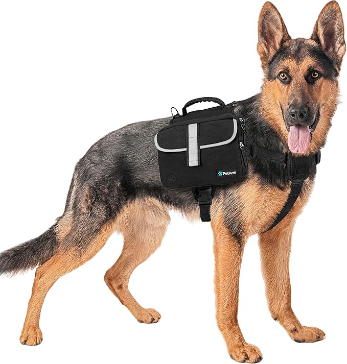 PetAmi Dog Backpack for Medium Large Dogs, Dog Saddle Bag for Dogs to Wear, Tactical Harness Saddlebag with Reflective Safety Side Pockets for Hiking, Camping, Vest Dog Pack for Travel (Black, Large)