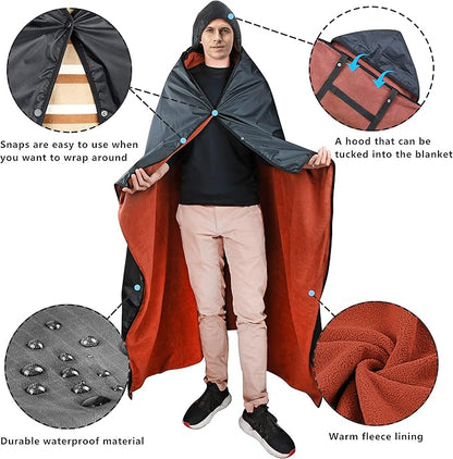 Catalonia Waterproof Blanket for Outdoor, Hooded Blanket Poncho, Windproof, Warm for Stadium,Sporting Events, Camping