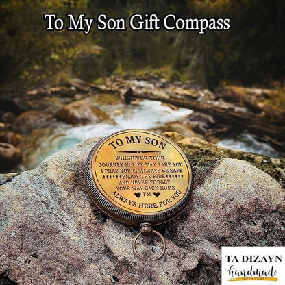 to My Son Compass with Wooden Box-Mom to Son Compass–Father to Son Gifts- to My Grandson -Graduation Day Gifts for Son-Birthday, Baptism, Graduation, Confirmation, Communion Compass for Women Men