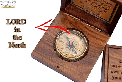 Trust in The Lord with All Your Heart -Proverbs 3: 5-6 Quote Brass Compass Gift with Wooden Box -Religious Gift for Men & Women -Christian, Catholic, Graduation, Sentimental & Inspirational Present