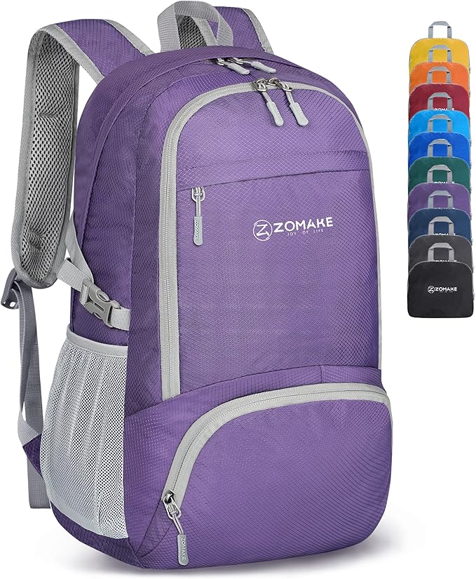 ZOMAKE Lightweight Packable Backpack 30L - Foldable Hiking Backpacks Water Resistant Compact Folding Daypack for Travel(Purple)