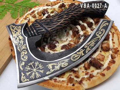 SHINY CRAFTS-Norse Viking Axe Wedding Gifts Camping Axe Berserker Axes-Handmade Viking Pizza Axe Authentic Medieval Pizza Cutter Axe with Carved Handle & Leather Sheath (VBA-27-A)