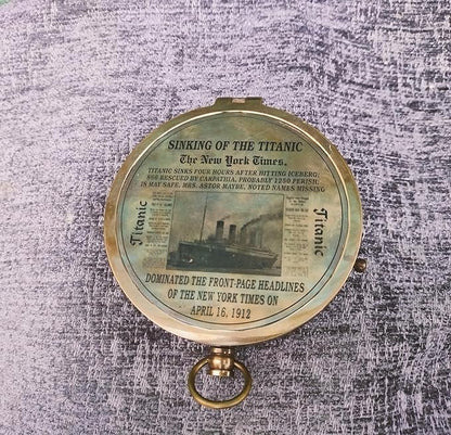 Nautical Compass Maritime Vintage Titanic Brass Magnetic Functional Pocket Compass for Outdoor Camping Hiking Home & Table Decor