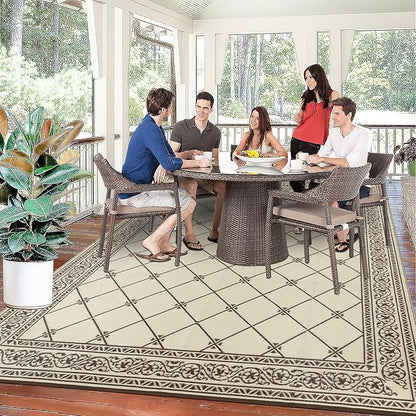 HiiARug 8x10 Outdoor Rug Outdoor Patio Rug, Reversible Waterproof Plastic Straw Rug Large Outdoor Rugs (8x10Ft, Brown)