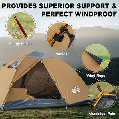 2 Person Backpacking Tent, Waterproof Windproof Two Person Tent, Lightweight Easy Setup 2 Man Tent for Camping Hiking Cycling
