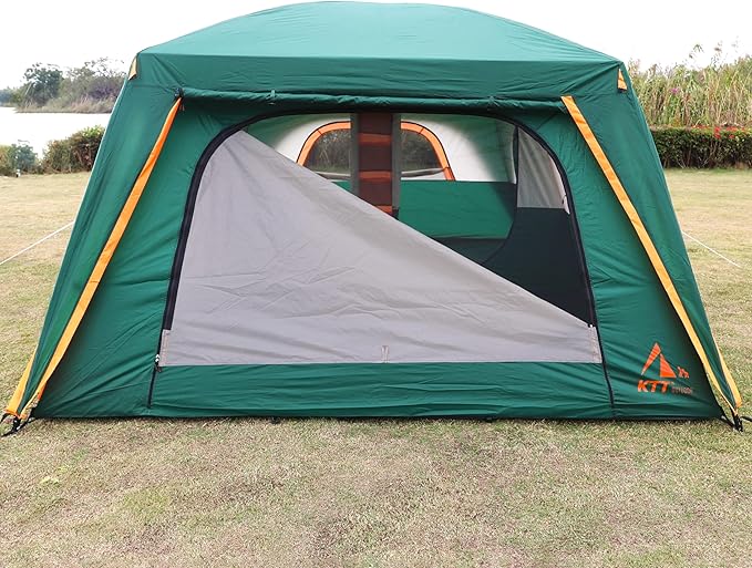 KTT Extra Large Tent 10-12-14 Person(Style-B),Family Cabin Tents,2 Rooms,3 Doors and 3 Windows with Mesh,Straight Wall,Waterproof,Double Layer,Big Tent for Outdoor,Picnic,Camping,Family Gathering