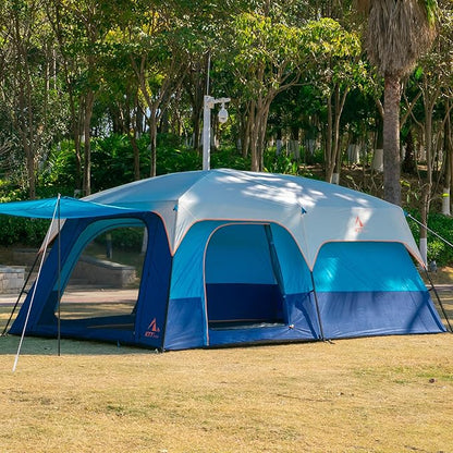 KTT Extra Large Tent 10-12-14 Person(Style-B),Family Cabin Tents,2 Rooms,3 Doors and 3 Windows with Mesh,Straight Wall,Waterproof,Double Layer,Big Tent for Outdoor,Picnic,Camping,Family Gathering