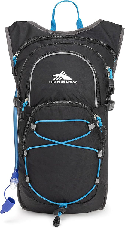 High Sierra HydraHike Hydration Backpack, Lightweight Running Backpack, Cycling, Hiking, for Men & Women, Black/Slate/Pool, 8L