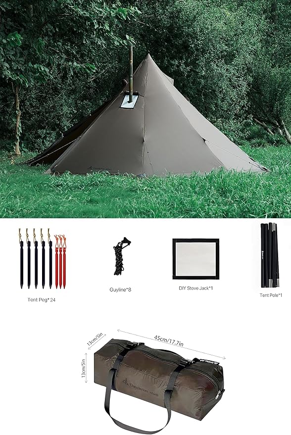 Hot Tent with Stove Jack – 4 Season Waterproof & Windproof Shelter for 1–4 People, Lightweight for Camping, Hiking, Hunting & Fishing