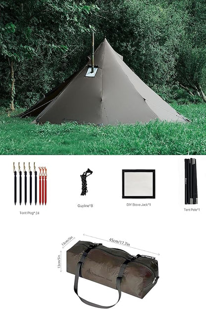 Hot Tent with Stove Jack – 4 Season Waterproof & Windproof Shelter for 1–4 People, Lightweight for Camping, Hiking, Hunting & Fishing