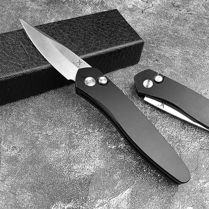 HUAAO 6.89 Inch Outdoor Folding Knife, D2 Clip Point Blade Black T6-6061 Aviation Aluminum Handle With Pocket Clip, Hunting Survival Everyday Carry Knives