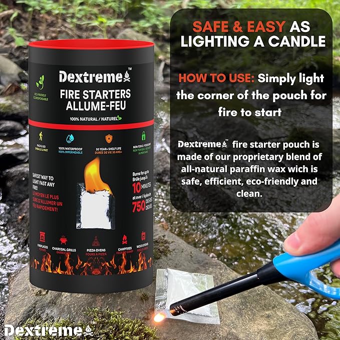 Quick Instant Fire Starter 100Pcs - Waterproof All-Purpose Indoor & Outdoor Firestarter, for Charcoal Starter, Campfire, Fireplace, BBQ, Survival and Wood Stove - Odorless and Non-Toxic