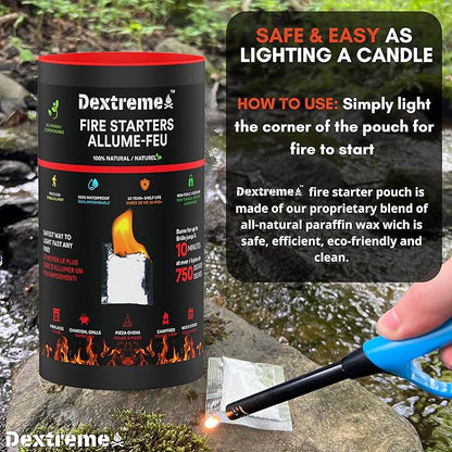 Quick Instant Fire Starter 100Pcs - Waterproof All-Purpose Indoor & Outdoor Firestarter, for Charcoal Starter, Campfire, Fireplace, BBQ, Survival and Wood Stove - Odorless and Non-Toxic