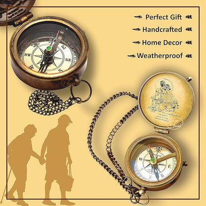 DB Grow Old Along with me Engraved Compass with Norman Rockwell Sunset Engraving, Anniversary Compass Gift for Him or Her Valentine Gift, Birthday, Long Distance, Love, Sorry