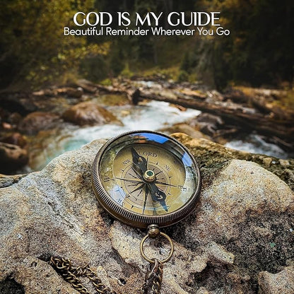 God is My Guide Brass Compass Gift with Display Box - Engraved Scripture Prayer Compass Religious Gift for Men & Women - Baptism, Confirmation, Communion Compass for Boys Graduation Gift